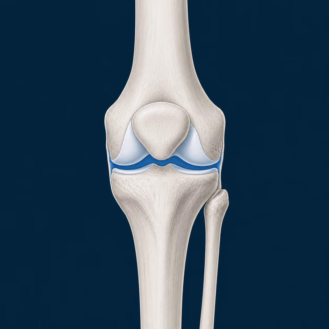 Illustration of a healthy knee with an open, even joint space